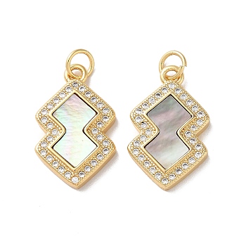 Brass Micro Pave Cubic Zirconia Pendants, with Shell, Real 18K Gold Plated, Polygon, Light Grey, 20.5x12.5x2.5mm, Hole: 3mm