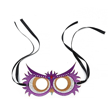 DIY Masquerade Mask Diamond Painting Kits, including Plastic Mask, Resin Rhinestones and Polyester Cord, Tools, Owl Pattern, 130x240mm