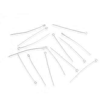 304 Stainless Steel Eye Pins, Stainless Steel Color, 50x0.7mm, Hole: 2mm