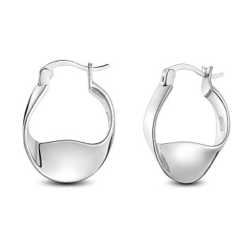 SHEGRACE Rhodium Plated 925 Sterling Silver Hoop Earrings, Twisted, Platinum, 21x17mm