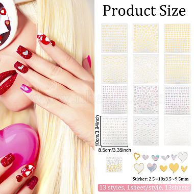 13 Sheets 13 Style 3D Bronzing/Laser Heart Pattern Nail Art Sticker(DIY-OC0010-90)-2