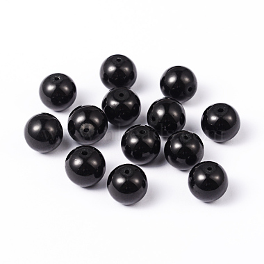 14mm Black Round Glass Beads