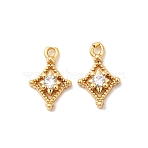 Brass Micro Pave Cubic Zirconia Pendants, Rhombus Charms, Nickel Free, Real 18K Gold Plated, 10x6.5x2mm, Hole: 1mm(X-KK-P340-28G)