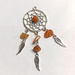 Antique Silver Plated Alloy Big Pendants with Natural Red Aventurine Chips, Woven Web with Feather Charms, 75x28x8mm, Hole: 2mm(PALLOY-CJ00023-05)
