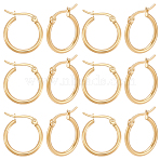 12 Pairs 304 Stainless Steel Hoop Earrings, Hypoallergenic Earrings, Ring Shape, Real 18K Gold Plated, 20x2mm, 12 Gauge, Pin: 1x0.7mm(EJEW-BBC0002-38B)