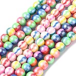 3 Strands Handmade Polymer Clay Beads Strands, for DIY Jewelry Crafts Supplies, Pearlized, Stripe, Round, Mixed Color, 6~6.5mm, Hole: 1~1.6mm, 1strand/color(CLAY-CJ0002-01)