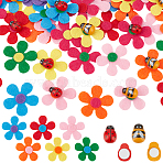 200Pcs 1-Hole Wood Buttons, Cartoon Little Bee & Ladybug & Flower, with 60Pcs Non Woven Fabric Embroidery Needle Felt for DIY Crafts, Mixed Color, Buttons: 10.5~12.5x7~8.5x4~5.5mm, 100pcs/style(FIND-OC0013-48B)