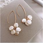 Alloy Pearl Bead Dangle Earrings, Flat Round, Golden, 55mm(FS-WG097D2-01)