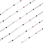 Brass Oval & Flat Round Link Chains, with Glass Beaded, Soldered, Platinum, 16x3x0.5mm, about 6.56 Feet(2m)/bag(CHC-TA0001-23)