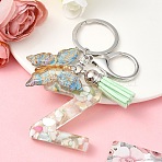 Resin & Acrylic & Faux Suede Tassel Keychain, with Alloy Clasp and Iron Rings, Letter Z, 0.9cm(KEYC-YW00126-26)