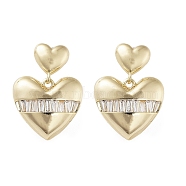 Heart Brass Dangle Stud Earrings with Cubic Zirconia, Long-Lasting Plated, Golden, 20.5x15.5mm(EJEW-G371-06G)