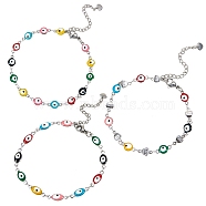 3Pcs 3 Styles 304 Stainless Steel Link Bracelets, with Enamel and Lobster Claw Clasps, Evil Eye, Colorful, Stainless Steel Color, 1pc/style(BJEW-SZ0001-25)