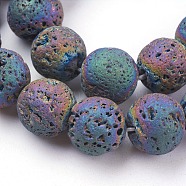 Vacuum Plating Electroplated Natural Lava Rock Beads Strands, Round, Multi-color Plated, 12mm, Hole: 1.5mm, about 33pcs/strand, 15.35 inch(39cm)(G-K259-58-12mm-07)