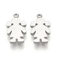 201 Stainless Steel Charms, Girl Silhouette Pendants, Stainless Steel Color, 12x7x1.5mm, Hole: 1mm(STAS-S107-31P)
