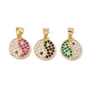 Brass Micro Pave Cubic Zirconia Charms Real 18K Gold Plated, Cadmium Free & Lead Free, Yinyang, Mixed Color, 14x12x3mm, Hole: 3x4mm(KK-G415-39G)