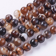Round Dyed Natural Striped Agate/Banded Agate Beads Strands, Camel, 8mm, Hole: 1mm, about 48pcs/strand, 15.2 inch(G-G582-8mm-04)