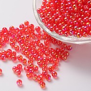 Eco-Friendly Transparent Acrylic Beads, Round, AB Color, Red, 10mm, Hole: 1.8mm, about 1000pcs/500g(PL735-3)