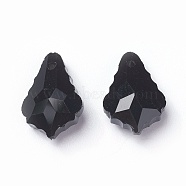 Faceted Glass Pendants, Leaf, Black, 16x11x6mm, Hole: 1.5mm(GLAA-F068-C31-01)