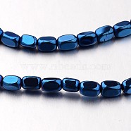 Electroplate Non-magnetic Synthetic Hematite Bead Strands, Cuboid, Blue Plated, 4x3x3mm, Hole: 1mm, about 90pcs/strand, 15.7 inch(G-F300-40B-05)