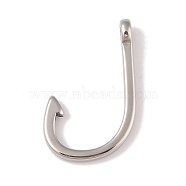 Non-Tarnish 304 Stainless Steel Hook Clasps, Fish Hook Charms, For Leather Cord Bracelets Making, Hook, Polished, Stainless Steel Color, 38x24.5x6.5mm, Hole: 4mm(STAS-C109-14B-P)