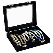 Rectangle Clear Window Jewelry Velvet Presentation Box Organizer with MDF Wood and Iron Locks, for Bracelet, Necklace Display, Black, 15.2x20.3x5cm(VBOX-WH0010-01)
