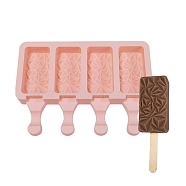 Food Grade DIY Rectangle Ice-cream Silicone Molds, Ice Pop Molds, for Making Ice Cream, 4 Cavities, Light Salmon, 129x180x23mm, Inner Diameter: 69x35mm(DIY-D062-06C)