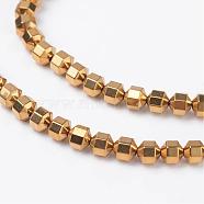 Non-Magnetic Synthetic Hematite Beads Strands, Golden Plated, 4x4mm, Hole: 0.8mm, about 100pcs/strand, 15.7 inch(G-D800-12E)