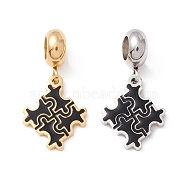 304 Stainless Steel European Dangle Charms, Large Hole Pendants, with Enamel, Golden & Stainless Steel Color, Puzzle, Black, 25mm, Hole: 4.5mm(STAS-I192-20-02)