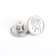Alloy Button Pins for Jeans, Nautical Buttons, Garment Accessories, Round with Rose, Platinum, 17mm(PURS-PW0009-01G-01P)