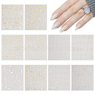 10 Sheets 10 Style Gold Stamping Wave French French Tips Nail Stickers, Nail Decals with Self Adhesive, for Women Girls Manicure Nail Art Decoration, Mixed Patterns, 0.15~2.2x0.3~1.75cm, 1 sheet/style(MRMJ-HY0002-33)