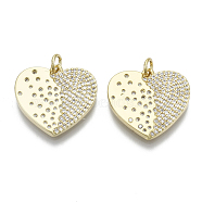 Brass Micro Pave Cubic Zirconia Pendants, with Jump Ring, Nickel Free, Heart, Real 16K Gold Plated, Clear, 20x21x2mm, Hole: 3mm(ZIRC-N039-051-NF)