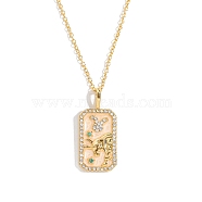 Brass Micro Pave Cubic Zirconia Rectangle with Constellation Pendant Necklaces, with Enamel, Cable Chain Necklace for Women, Taurus, 15-3/4 inch(40cm)(PW-WG95654-02)