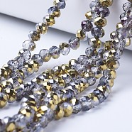 Electroplate Transparent Glass Beads Strands, Half Plated, Faceted, Rondelle, Golden Plated, 4x3mm, Hole: 0.4mm, about 123~127pcs/strand, 16.5~16.9 inch(42~43cm)(EGLA-A034-T4mm-Z06)
