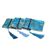 Floral Print Polyester Jewelry Storage Zipper Pouches, with Tassels, Square, Light Sky Blue, 12x12cm(PW-WG21688-05)
