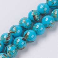 Sea Shell and Synthetic Turquoise Assembled Beads Strands, Round, Deep Sky Blue, 8~9mm, Hole: 1.2mm, about 49~50pcs/strand, 15.3~15.7 inch(39~40cm)(G-G758-04-8mm)