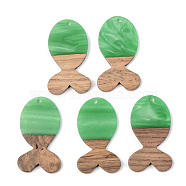 Opaque Resin & Walnut Wood Pendants, Fish, Green, 38x22x3mm, Hole: 2mm(RESI-S389-053A-C03)
