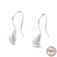 Sterling Silver Teardrop Earring Hooks, Ear Wire with Pinch Bails for Half Drilled Beads, with S925 Stamp, Silver, 22 Gauge, 15x3.5mm, Pin: 0.7mm and 0.6mm(STER-H109-01)