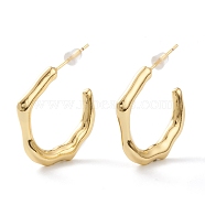 Brass Half Hoop Earrings, with Steel Pin and Plastic Ear Nuts, Long-Lasting Plated,  Polygon, Real 18K Gold Plated, 23x27x3.5mm, Pin: 0.8mm(EJEW-A056-14G)