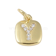 Rack Plating Brass Micro Pave CLear Cubic Zirconia Charms, with Jump Rings, Cadmium Free & Lead Free, Long-Lasting Plated, Real 18K Gold Plated, Letter Y, 11.5x9x1.5mm, Hole: 2.8mm(KK-E110-14G-Y)