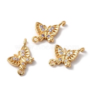 Brass Micro Pave Cubic Zirconia Connector Charms, Butterfly Links, Golden, Mixed Color, 10.5x14x3mm, Hole: 1mm(KK-C062-011G)