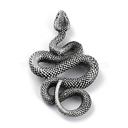 Tibetan Style Alloy Pendant, Frosted, Snake, Antique Silver, 44x26x5mm, Hole: 5.5x8mm(PALLOY-H133-46AS)