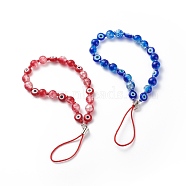 Evil Eye Beaded Phone Charm Crackle Glass Beaded Mobile Straps, with Nylon Cord, Mixed Color, 165mm(HJEW-JM00744)
