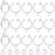 30Pcs Brass Clip-on Hoop Earring Findings, with Loop, with 30Pcs Silicone Pads, Silver, 17.5x13x1.5mm, Hole: 2.2mm, Pin: 0.7mm(KK-SP0001-24S)