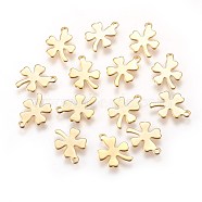 304 Stainless Steel Charms, Four Leaf Clover, Golden, 12x10x0.5mm, Hole: 1.2mm(STAS-E447-18G)