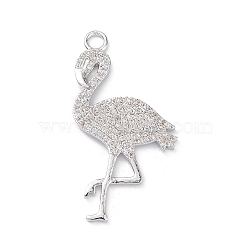 Rack Plating Brass Micro Pave Clear Cubic Zirconia Bird Pendants, Flamingo Shape Charms, Long-Lasting Plated, Cadmium Free & Lead Free, Platinum, 38.5x20.5x2mm, Hole: 3mm(KK-L155-67P)