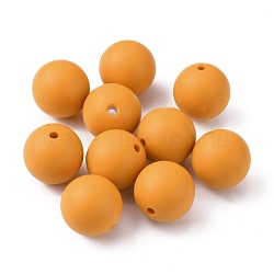 Food Grade Eco-Friendly Silicone Beads, Chewing Beads For Teethers, DIY Nursing Necklaces Making, Round, Orange, 15mm, Hole: 2.5mm(FIND-TAC0009-73A-12)