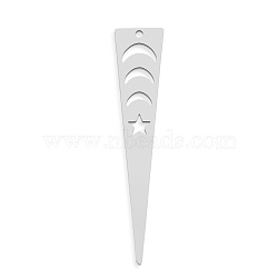 201 Stainless Steel Pendants, Laser Cut, Triangle with Star, Stainless Steel Color, 48x10x1mm, Hole: 1.4mm(STAS-S105-LA739-1)
