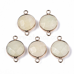 White Jade Links Connectors, with Light Gold Plated Brass Findings, Faceted, Flat Round, Dyed & Heated, 23~24x15~15x5~6mm, Hole: 2mm(G-N326-86A-18)