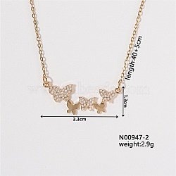 Chic Minimalist Butterfly Brass Micro Pave Cubic Zirconia Pendant Necklaces, Cable Chains Necklaces for Women, 15.75 inch(400mm)(LU0770-2)