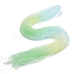 Transparent Glass Beads Strands, Segmented Multi-color Beads, Faceted(32 Facets), Round, Light Green, 4~4.5mm, Hole: 1mm, about 87~93pcs/strand, 32~33cm(GLAA-E036-07Z-01)